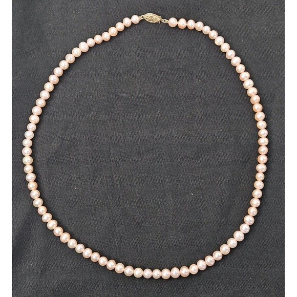 Vtg 5mm 14K Gold Clasp Pink Pearl 18" Necklace W/ Cultured Pearl Earrings - Picture 2 of 13